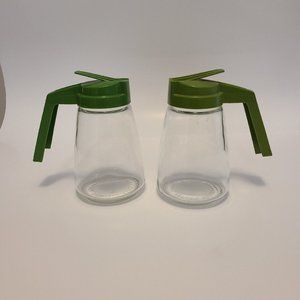 2 Vintage Federal Housewares Syrup Sugar Creamer Dispenser Green Spout Retro Mod